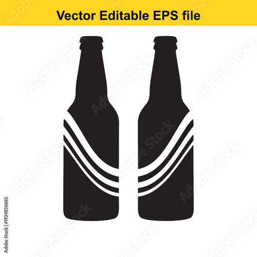Black Silhouette Beer Bottles with White Stripes Design
