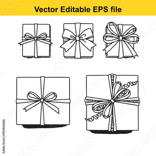 Gift Box Vector Illustrations with Ribbons and Bows