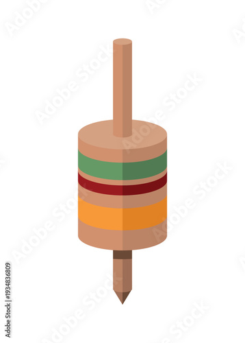 Wooden spinning top toy. Simple flat illustration.