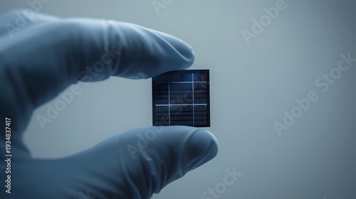 Scientist Holding Photovoltaic Solar Cell Chip for Renewable Energy Research and Clean Technology