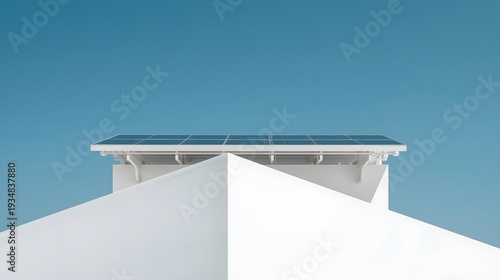 Minimalist Rooftop Solar Panel Installation on White Building Under Clear Blue Sky