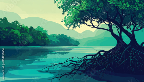 Mangrove Creating Dimensional Gradient Mesh - Abstract Smooth Color Transition Vector Illustration