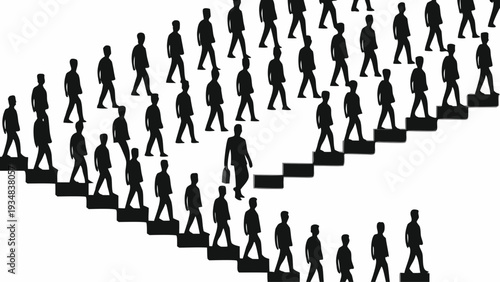 Business people walking up stairs in a crowd