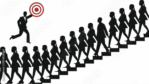 Businessman leads team to success with target goal in sight