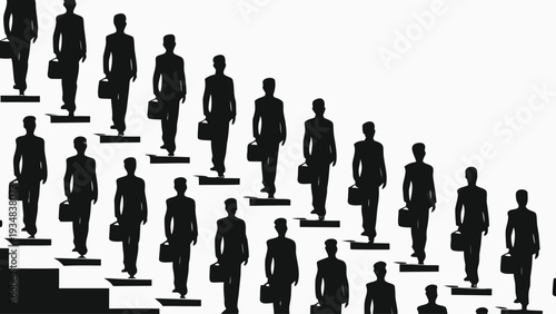 Business professionals ascending stairs with briefcases in hand