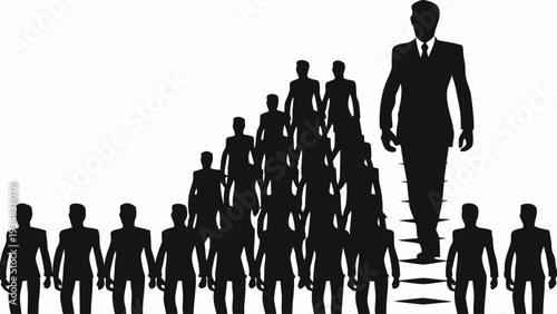 Businessman leads group of people in corporate hierarchy