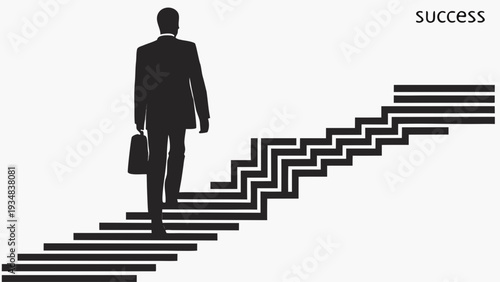 Businessman climbing stairs to success with briefcase in hand