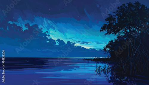 Blue Hour Twilight Gradient Abstract Deep Navy to Teal Pre-Dawn Vector Illustration