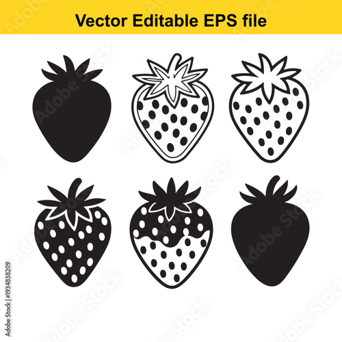 Strawberry Silhouette Collection Vector Illustration Set