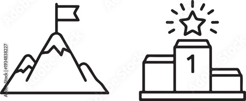  Achieving success and reaching goals symbolized by mountain and podium on transparent background. on transparent background