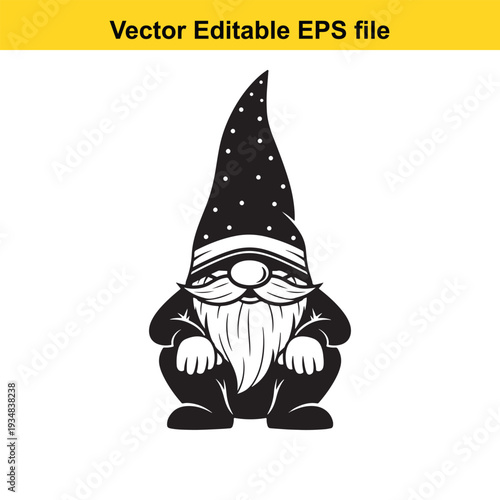 Gnome Character Illustration Design with Beard and Hat - Vector