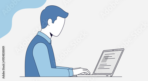 Man sitting at desk working on laptop in office environment indoors