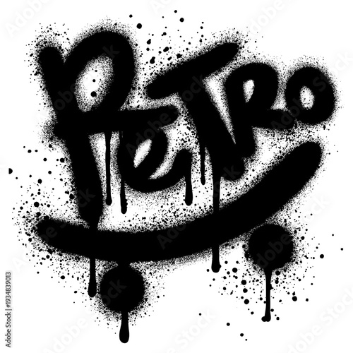 graffiti retro text sprayed in black over white.