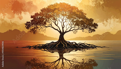 Luxury Metallic Gradient Mangrove Roots Abstract - Gold to Copper to Bronze Gradient Illustration