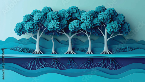Mangrove Different Depth Layers - Multi-layered Paper Cut Style Vector Illustration