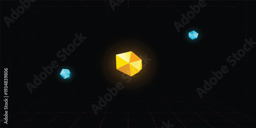 A scary Halloween pumpkin glows on a digital night wall with futuristic blue energy lines and a magic light explosion in this bright space art illustration