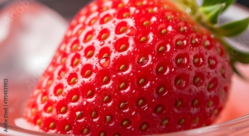 Fresh Juicy Red Strawberry Macro with Sparkling Water Droplets