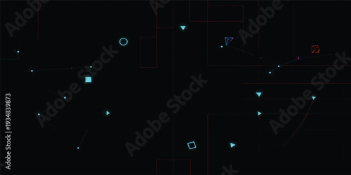 An abstract vector illustration featuring digital 3d motion particles and magic light energy flashes on a dark night background for creative art design