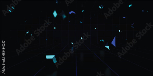 A digital art illustration featuring glowing night club lights and abstract particles that create a magic explosion of blue energy and star lines across a cosmic space background