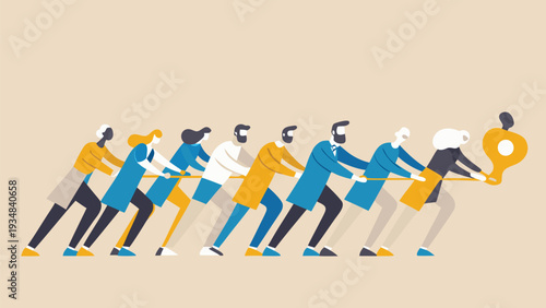 Vector illustration of people pulling a puzzle piece