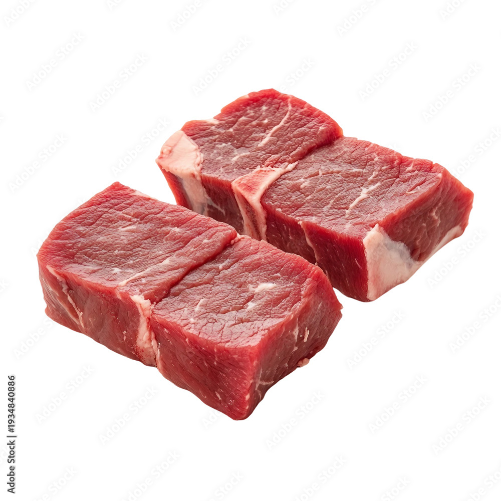 Fototapeta premium Three slices of raw beef meat isolated on transparent background.png