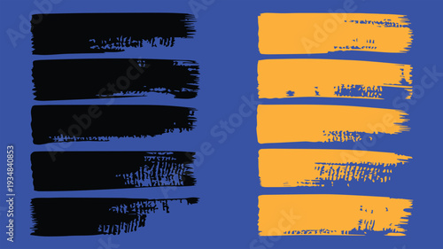 Modern Textured Brushstroke Design Pack Black and Orange Grunge Elements on Blue