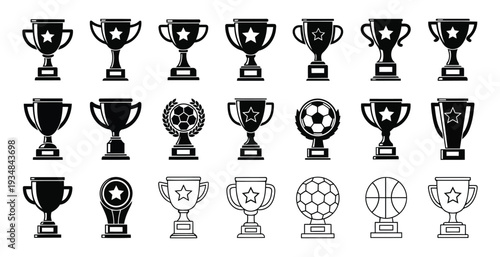 Trophy and Award Icons Collection with Medal, Cup, and Winner Symbols