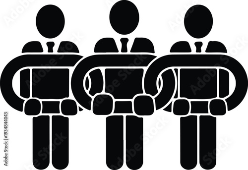 Silhouette business team members united by linked arms collaboration vector illustration