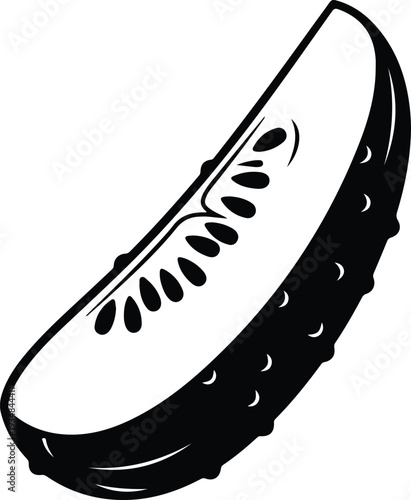 Silhouette fresh cucumber slice with seeds isolated on white vector illustration