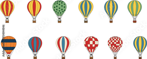 Hot air balloon collection vector illustration, colorful aerostat flying balloons set isolated aviation travel adventure festival sky transport design
