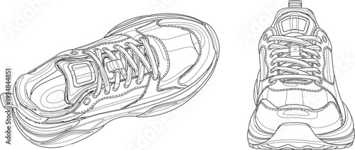 Sneakers, running, shoes, illustration, sportswear, athletic, footwear, training, fitness, fashion, sketch, outline, modern, design, casual, comfort, lifestyle, performance, streetwear, active