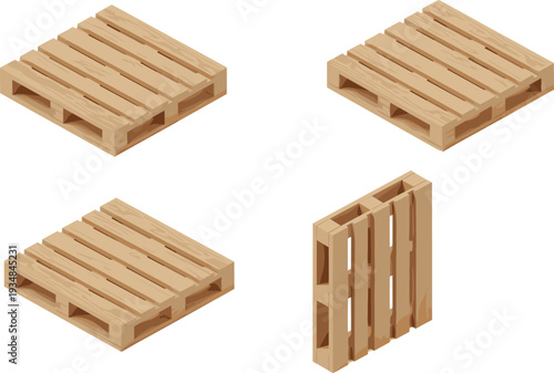 Wooden pallet collection illustration showing shipping storage logistics transport warehouse cargo packaging industry supply chain distribution equipment stack concept