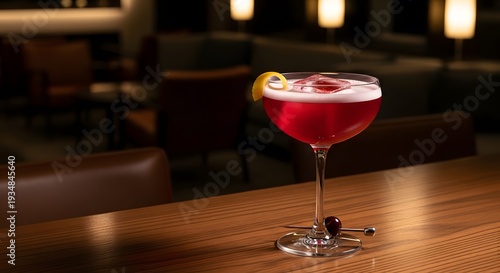 Sophisticated Red Cocktail in Coupe Glass at Upscale Bar Lounge