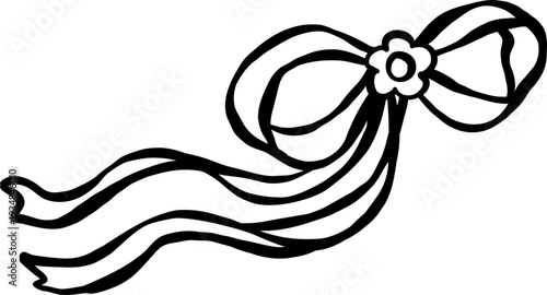 Ribbon Bow Outline with Flower Hand Drawn
