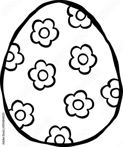 Hand drawn Easter Egg Outline With Flower Daisy Pattern