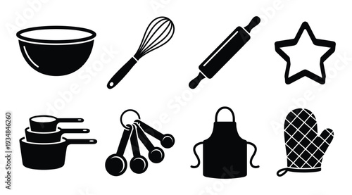 Baking equipment and kitchen utensils for culinary creations set for cooking food vector drawing