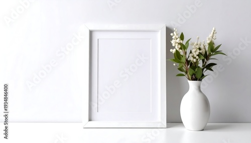 White frame mockup with sprig of flowers