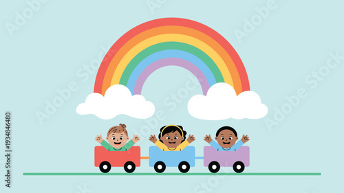 Kids rainbow wagon ride playtime