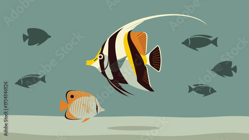 Moorish idol fish underwater illustration