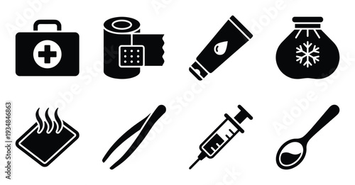 First aid kit supplies medical equipment emergency treatment tools kit vector illustration