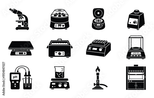 Laboratory equipment vector icons set scientific tools for chemical pharmaceutical or medical research