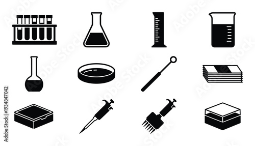 Laboratory equipment vector set illustration isolated on transparent background for experiment and science
