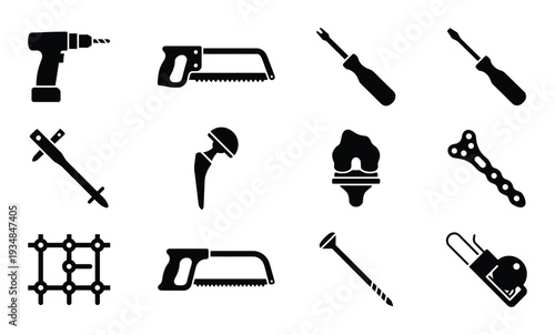 Set of hand tools vector collection of construction maintenance instrument repair work or household