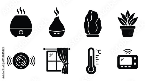 Set of home related vector icons about interior design, comfort, hygge and domestic life style