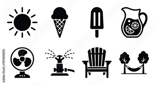 Summer essentials and relaxing outdoors items for garden and backyard on transparent background