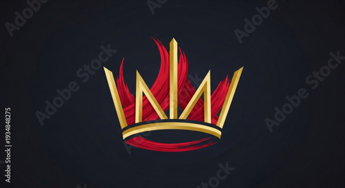 Golden crown with red flames on black background symbolizing power and royalty luxury and prestige concept