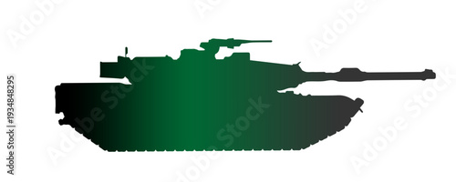 Green silhouette of a modern main battle tank on a white background.