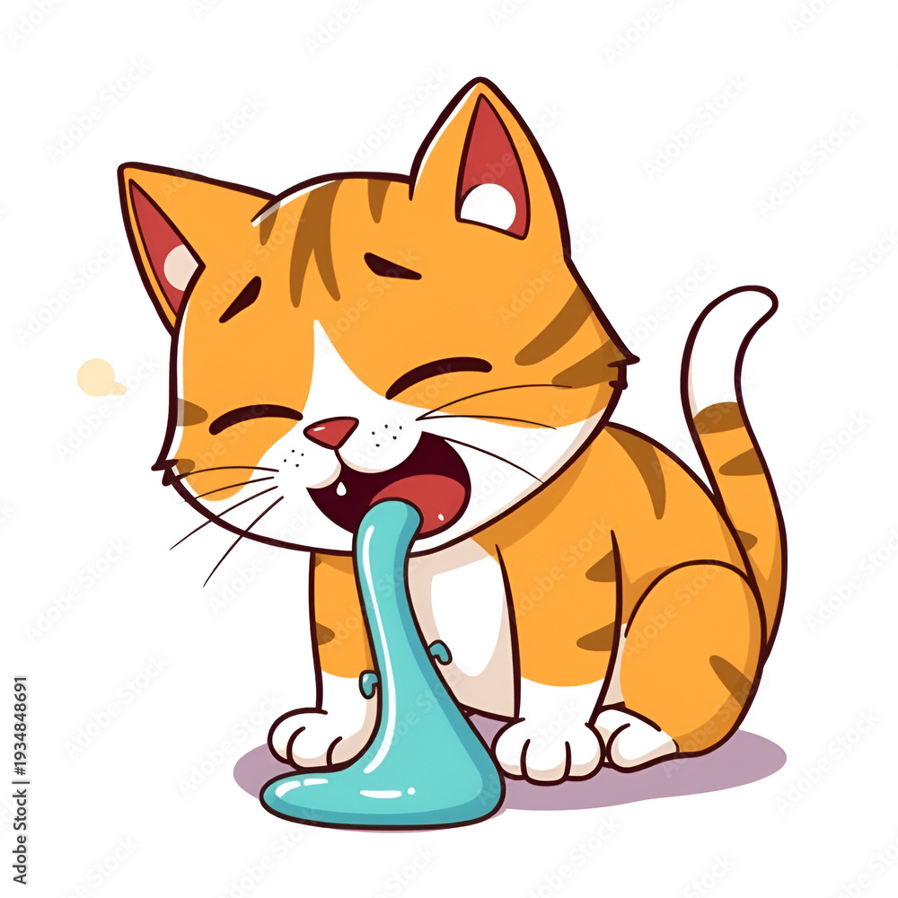 Obraz premium Cartoon Cat Vomiting and Diarrhea Flat Vector Illustration