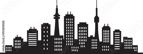 City skyline silhouette vector, diverse urban landscape with tall buildings and modern architecture for background design