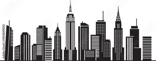 New York city skyline silhouette vector, iconic skyscrapers and landmarks for a classic urban background design